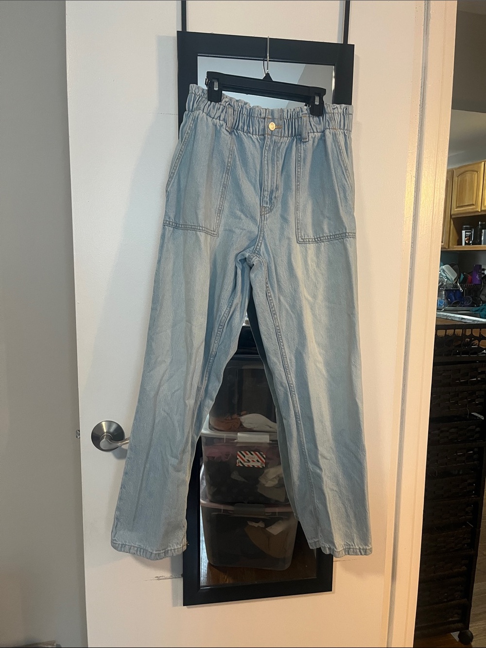 Primark Light Wash Straight-Leg Jeans with Elastic Waistband